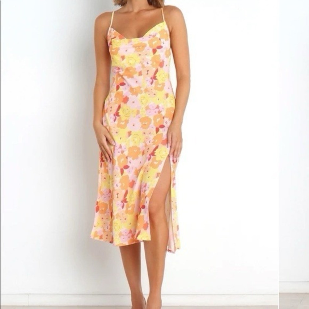 Petal & Pup Linen Blend Strappy Dress Floral Orange Pink Yellow Spring Size US 2